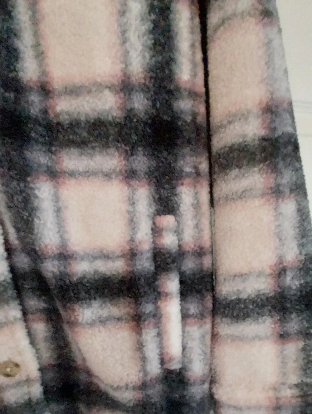 Abercrombie Kids Shaggy Faux Fur Sherpa Plaid Jacket Shacket Button 13/14 Unisex